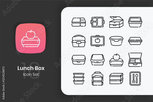 Lunch box outline icon set