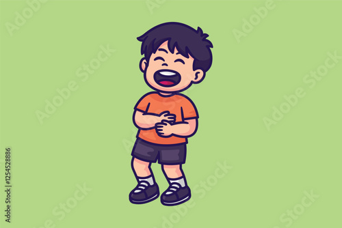 Cute boy laugh cartoon character illustration