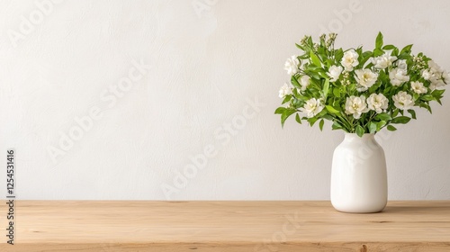 Wallpaper Mural White flowers in vase on wooden surface Torontodigital.ca