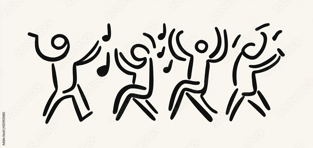An abstract illustration of joyful figures dancing, celebrating music and unity in a vibrant and expressive art style. An abstract illustration of joyful figures dancing, celebrating music and unity in a vibrant and expressive art style.