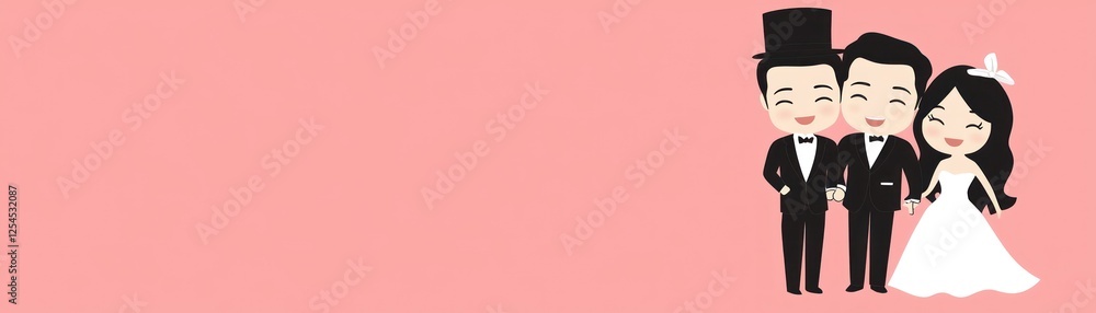 Cartoon wedding couple, pink background, invitation Cartoon wedding couple, pink background, invitation
