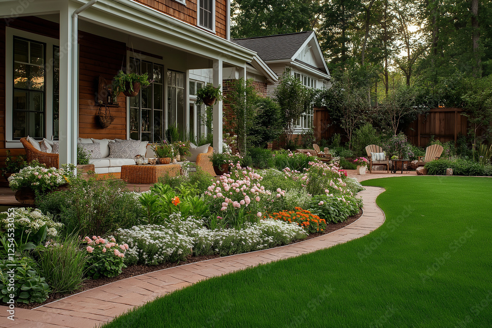 Decorative metal lawn edging creating a clear separation between the garden bed and the lawn, highlighting the neat, manicured outdoor area. Decorative metal lawn edging creating a clear separation between the garden bed and the lawn, highlighting the neat, manicured outdoor area.