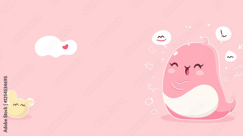 Cute pink creature, happy expression, pastel background, love, friendship Cute pink creature, happy expression, pastel background, love, friendship