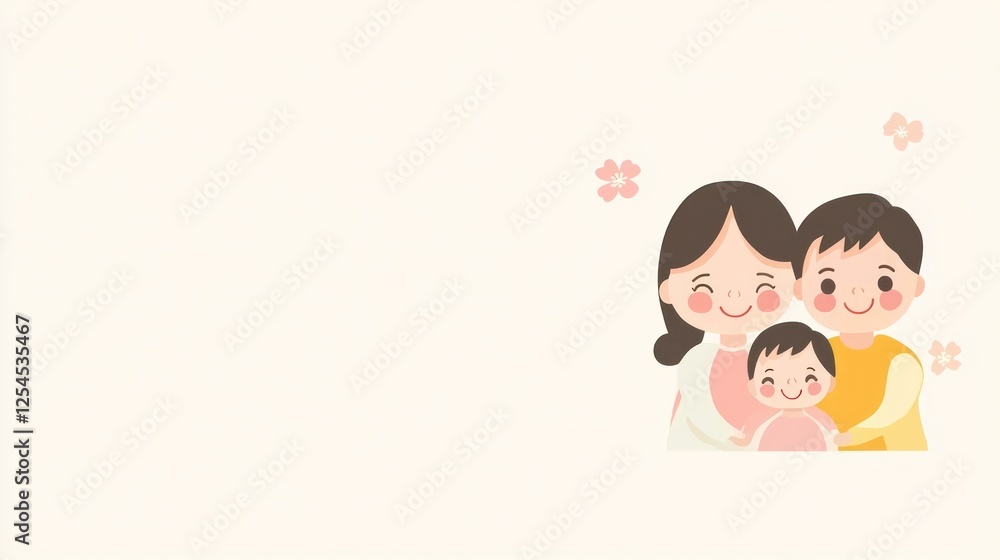 Happy family portrait, spring background, website banner Happy family portrait, spring background, website banner