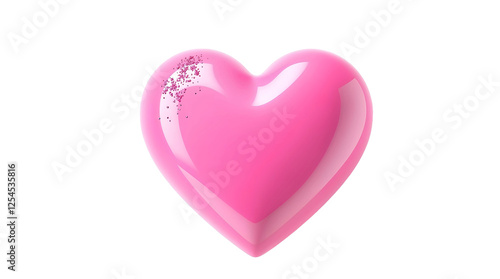 Vibrant pink 3d heart with shiny glitter on transparent background. png image.