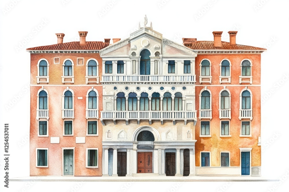 Obraz premium Building architecture illustration watercolor.
