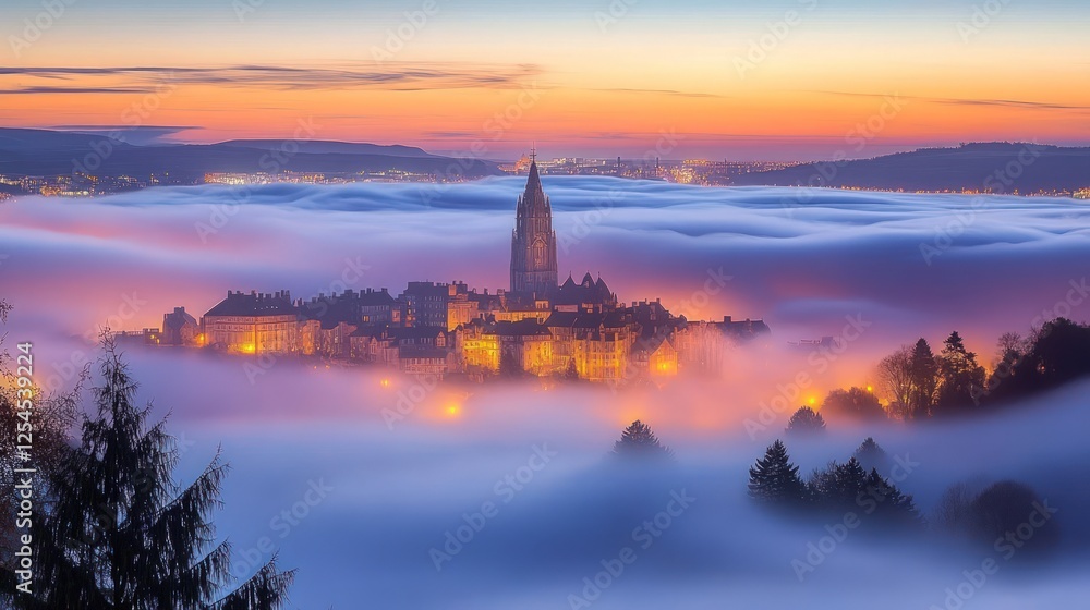 City Covered In Fog At Dawn Viewpoint Landscape Golden Hour Misty Morning Cityscapes European Cityscape Panorama Illuminated Buildings City Covered In Fog At Dawn Viewpoint Landscape Golden Hour Misty Morning Cityscapes European Cityscape Panorama Illuminated Buildings