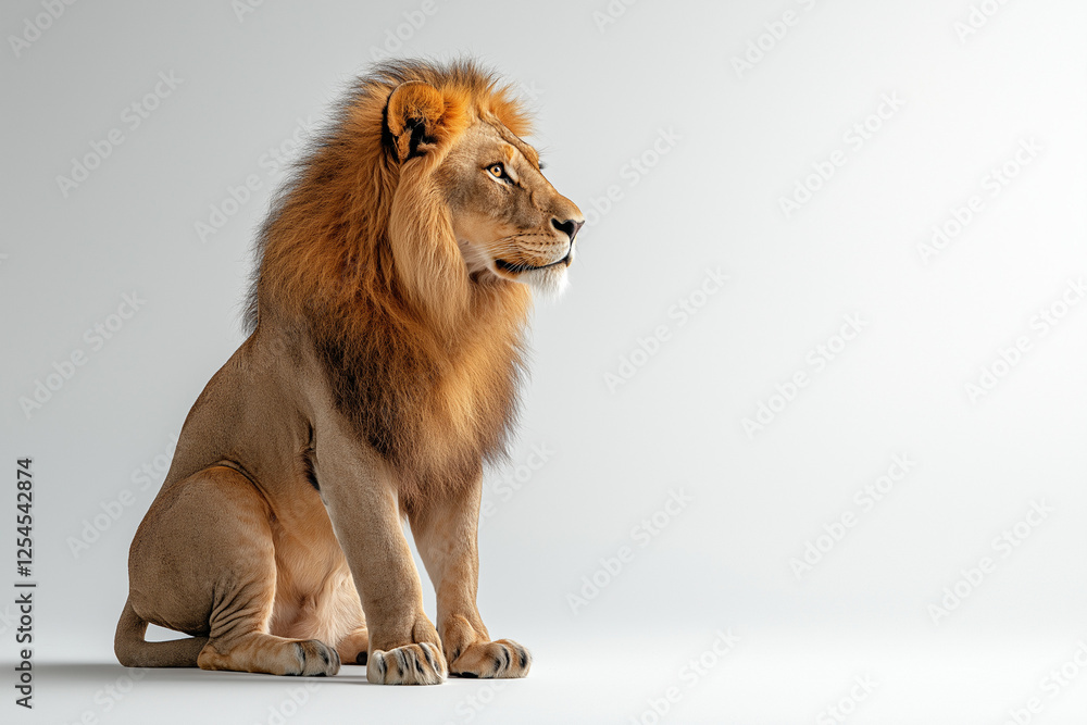 Obraz premium Majestic Male Lion Standing Proudly with Full Mane in Studio Setting, Captured in High Definition