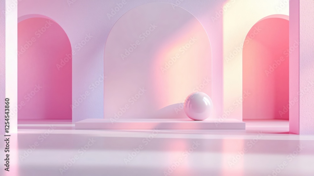 Pastel Pink Arches and Sphere in Modern Minimalist Interior Design with Soft Light and Shadows Pastel Pink Arches and Sphere in Modern Minimalist Interior Design with Soft Light and Shadows