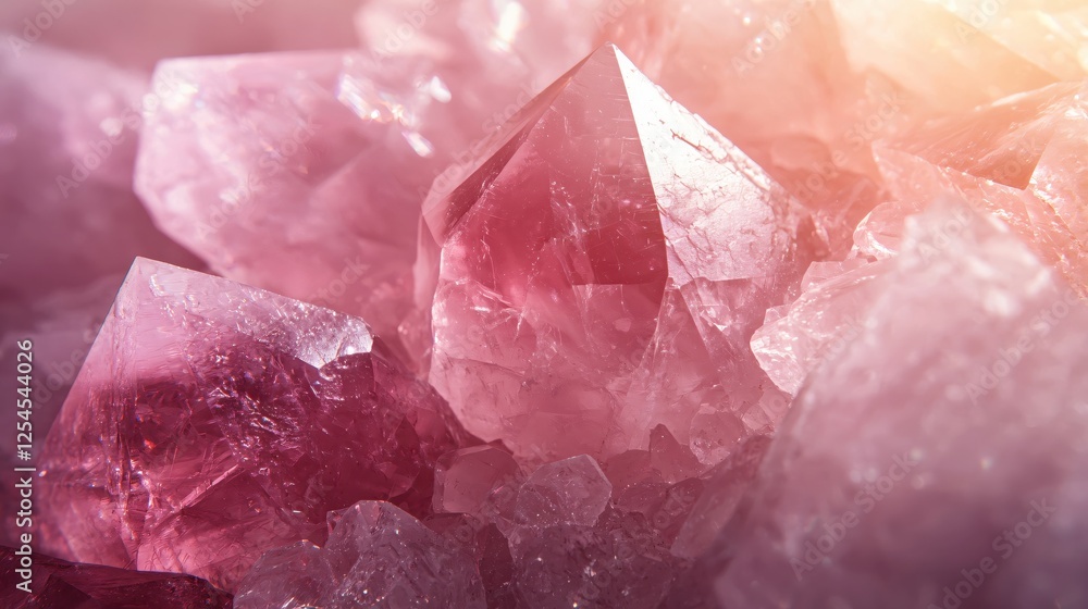 Radiant rose quartz crystals in soft light create a serene and ethereal gemstone texture Radiant rose quartz crystals in soft light create a serene and ethereal gemstone texture
