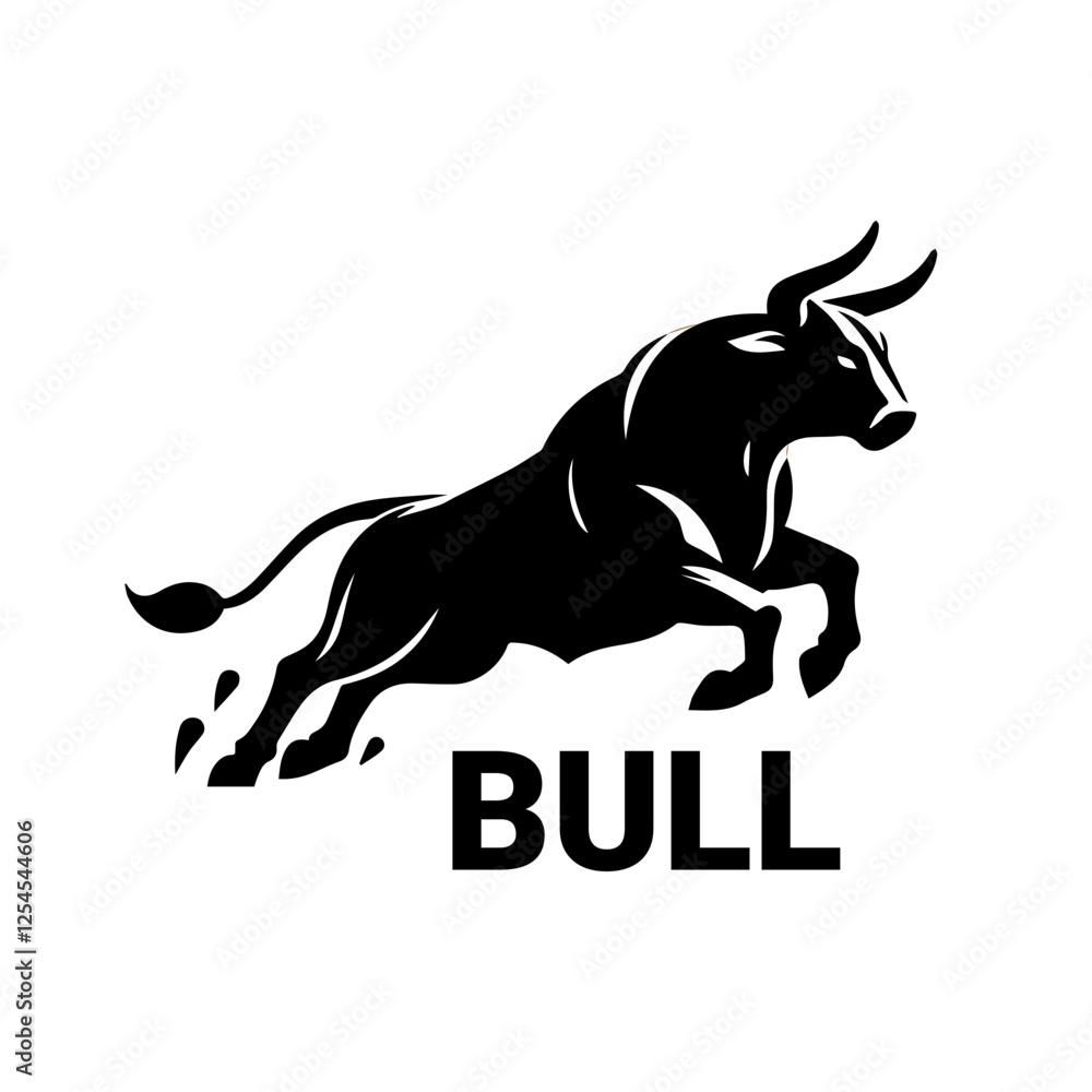 Fototapeta premium Black bull, black and white silhouette icon logo vector illustration