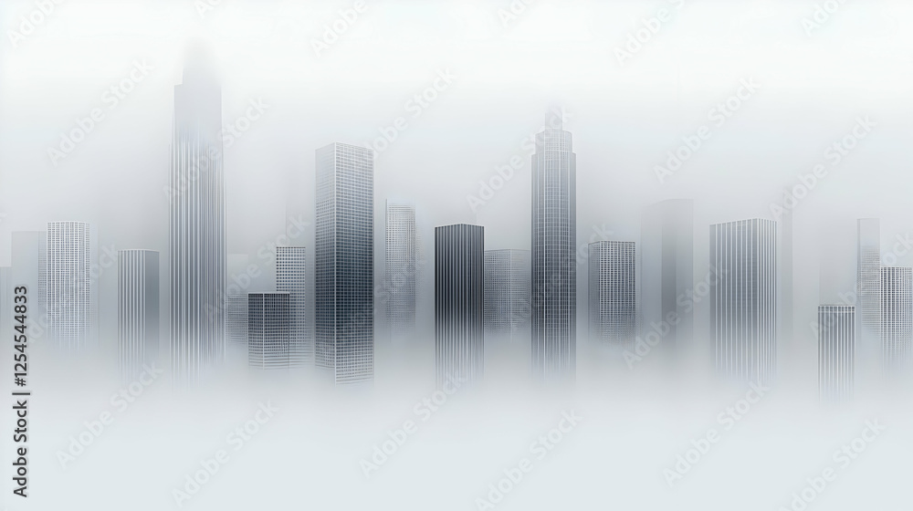 Fototapeta premium Foggy city skyline, urban scene, atmospheric