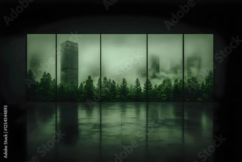 Foggy city view from empty room