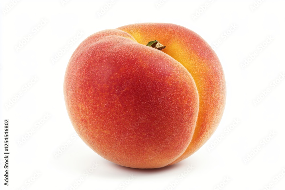 Fresh peach on white backdrop with vibrant colors and soft texture for healthy food concept Fresh peach on white backdrop with vibrant colors and soft texture for healthy food concept