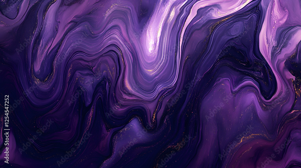 Obraz premium Purple and gold abstract painting with floral elements and cosmic blend of colors