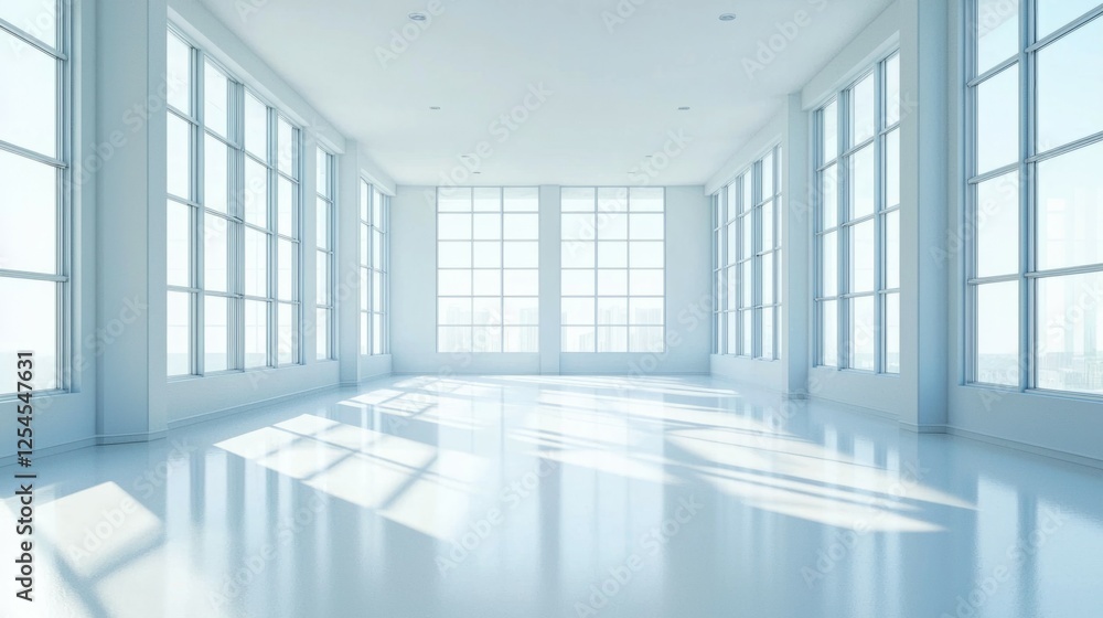 Fototapeta premium Spacious and Bright Empty Interior with Large Windows and Soft Light