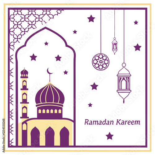 Elegant Ramadan Kareem Illustration with Mosque and Lanterns