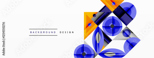Geometric abstract composition with intersecting shapes, circles, triangles, and gradients, blending vibrant colors and dynamic contrasts to create a modern, futuristic visual design