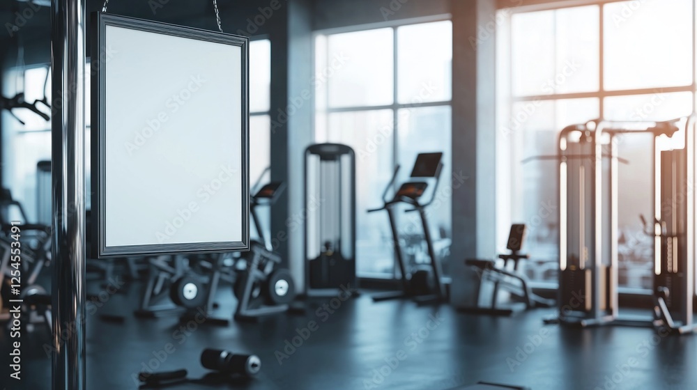 Luxury Gym Interior with Blank Frame Mockup for Fitness and Wellness Promotion Luxury Gym Interior with Blank Frame Mockup for Fitness and Wellness Promotion