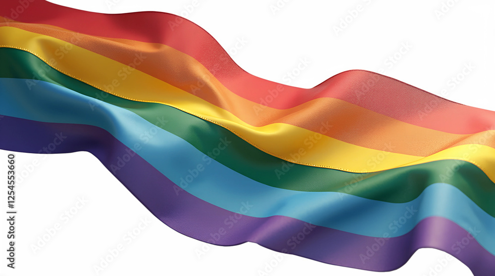 Wavy rainbow ribbon of LGBT pride isolated on transparent background. LGBT Pride Flag banner. LGBTQ colors flag. Love, freedom, support and rights. Illustration for social media Pride month designs