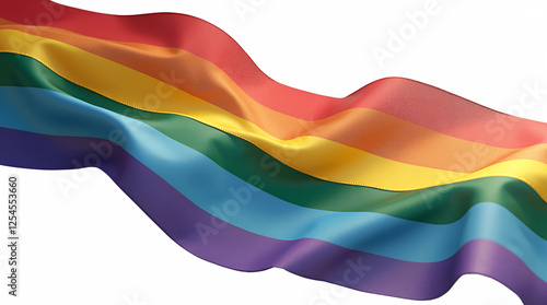 Obraz na płótnie Wavy rainbow ribbon of LGBT pride isolated on transparent background. LGBT Pride Flag banner. LGBTQ colors flag. Love, freedom, support and rights. Illustration for social media Pride month designs w salonie