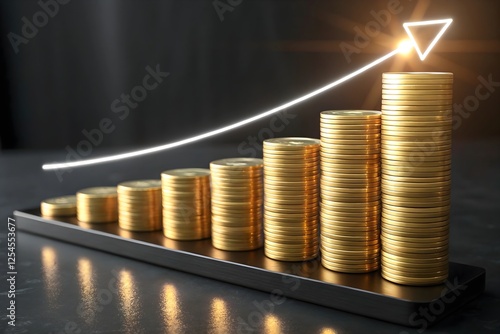Gold Coins Stacked in Growing Graph Illustrates Financial Success
