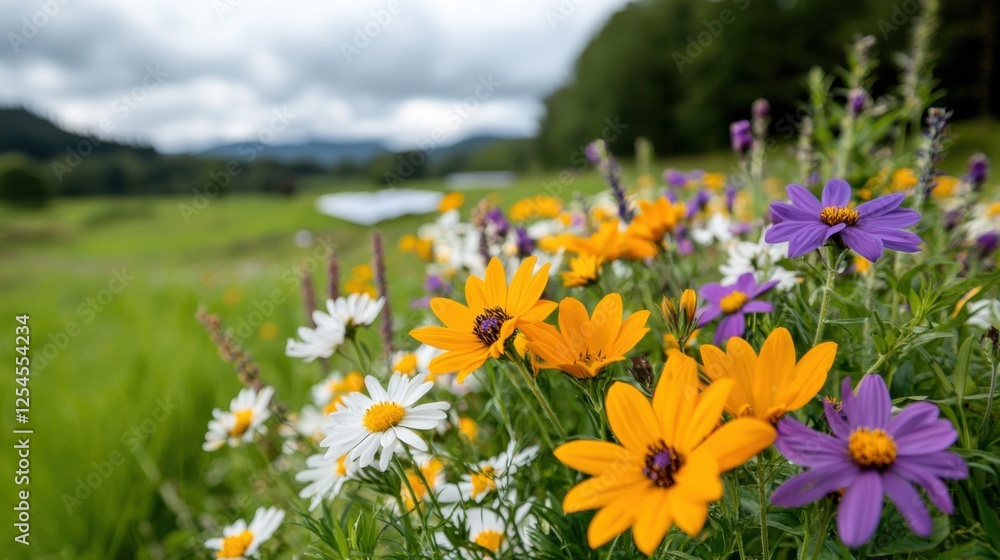 Vibrant and Colorful Wildflowers Framing a Solar Farm in a Serene and Picturesque Countryside Landscape Renewable Energy and Natural Beauty Coexisting in Harmony Vibrant and Colorful Wildflowers Framing a Solar Farm in a Serene and Picturesque Countryside Landscape Renewable Energy and Natural Beauty Coexisting in Harmony