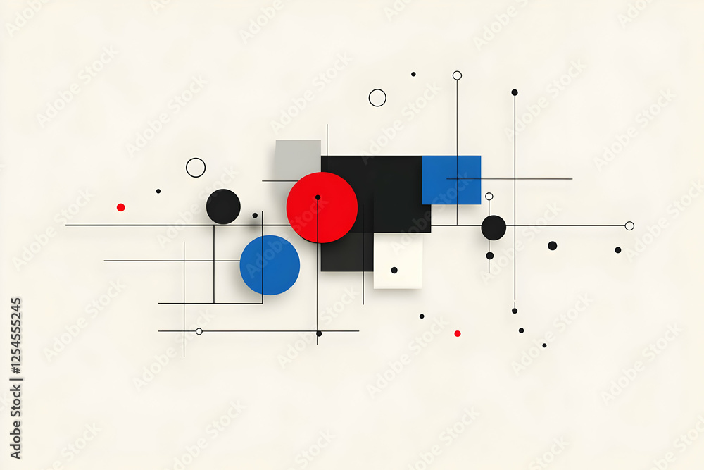 Obraz premium Abstract Geometric Illustration Red Blue Black Circles Squares