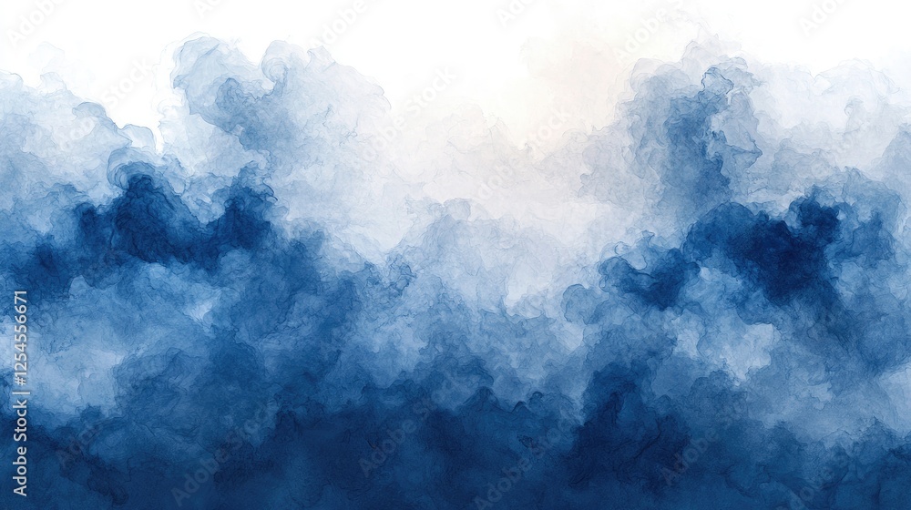 Abstract watercolor clouds in shades of blue and white, creating a serene and calming atmosphere Abstract watercolor clouds in shades of blue and white, creating a serene and calming atmosphere