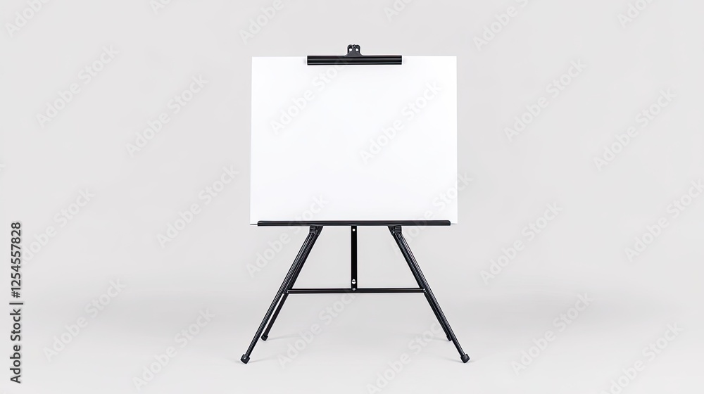 Blank easel standing in a minimalistic studio, ready for creative artwork or presentations Blank easel standing in a minimalistic studio, ready for creative artwork or presentations