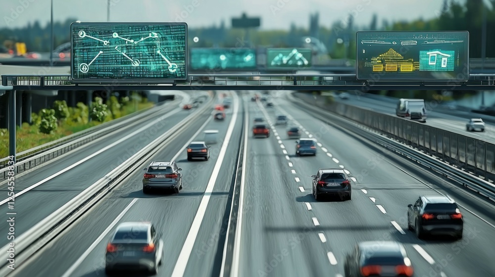 Digital Road Signs Displaying Data and Traffic Information on Highway Digital Road Signs Displaying Data and Traffic Information on Highway