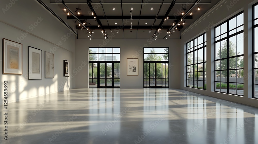 modern gallery with high ceilings and light fixtures modern gallery with high ceilings and light fixtures