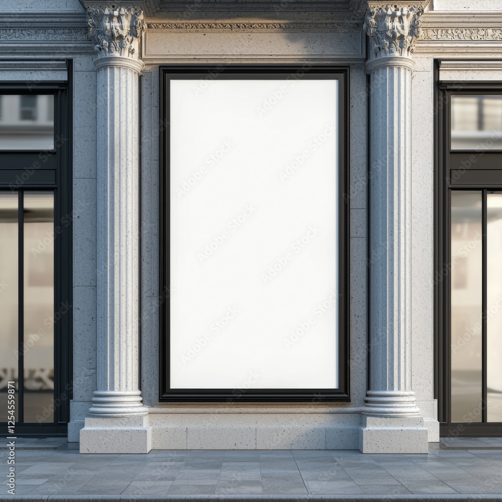 Elegant Building Facade with Blank Advertisement Space for Creative Marketing Display in Urban Environment Elegant Building Facade with Blank Advertisement Space for Creative Marketing Display in Urban Environment