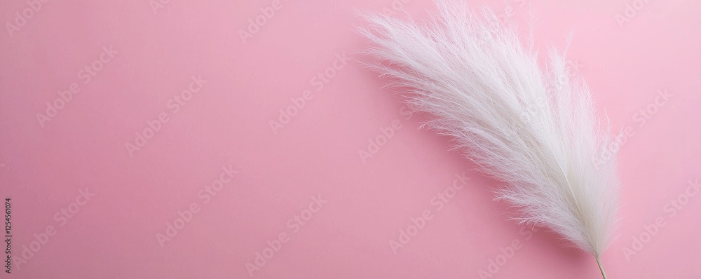 Obraz premium Delicate white feather on a pink background.