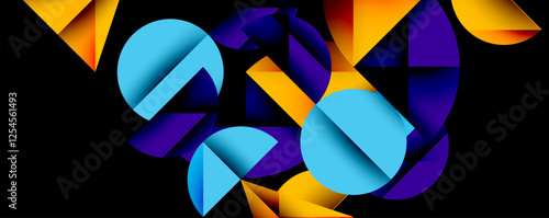 Abstract geometric pattern with intersecting circles and triangles in gradients. The high-contrast composition creates depth and a dynamic, modern aesthetic