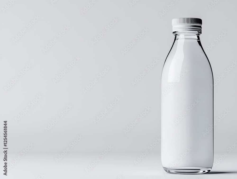 A clear glass bottle filled with fresh milk, set against a minimalistic background, showcasing purity and simplicity. A clear glass bottle filled with fresh milk, set against a minimalistic background, showcasing purity and simplicity.