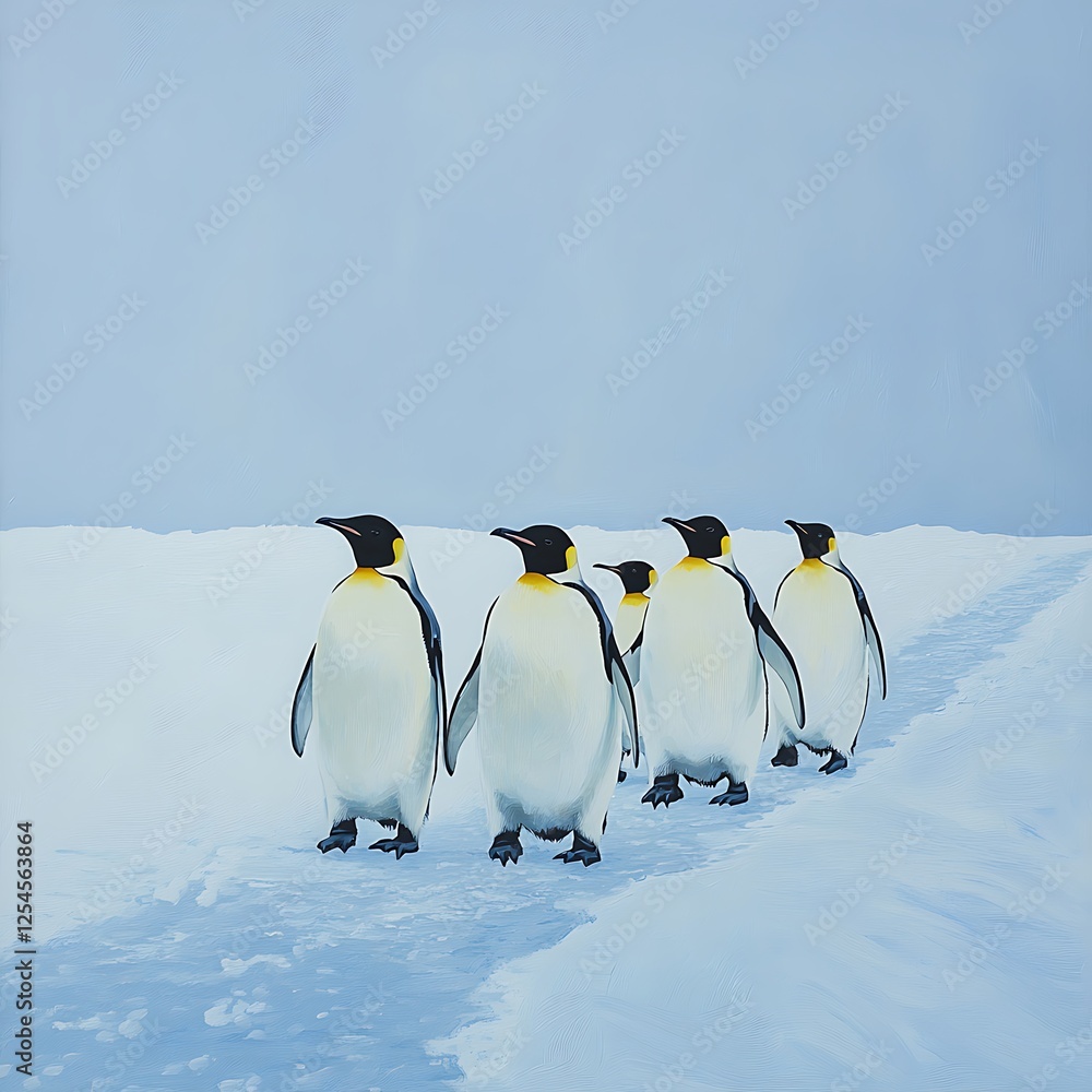 Obraz premium Winter March of Emperor Penguins on Frozen Tundra