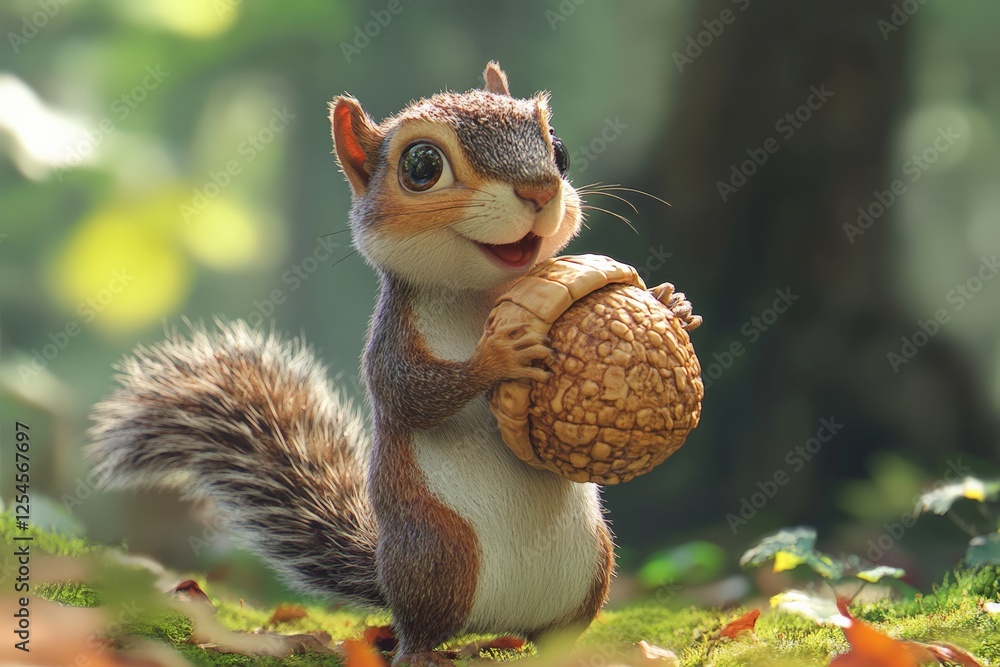 A squirrel holding a giant acorn, A squirrel holding a giant acorn,