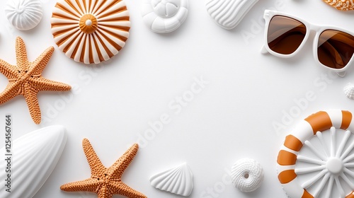 Summer beach accessories on a white background. photo