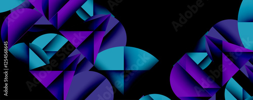 Abstract geometric pattern with intersecting circles and triangles in gradients. The high-contrast composition creates depth and a dynamic, modern aesthetic