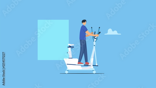 Vector isolated of a man exercise on an elliptical bike, cross trainer at a fitness center or gym.