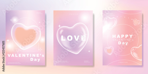 Set of Valentine’s Day greeting abstract colorful gradient card background set. Minimalist poster Modern design with hearts wallpaper design for, website, banner, ads.