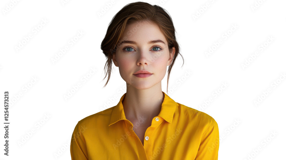 Portrait of young businesswoman with yellow shirt on transparent background Portrait of young businesswoman with yellow shirt on transparent background
