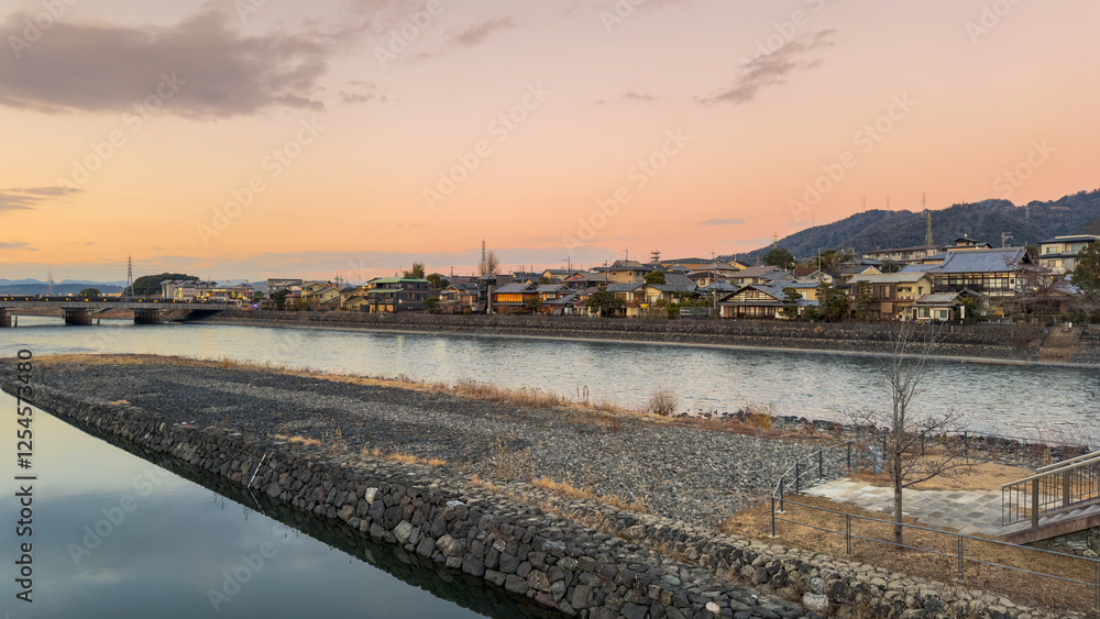 Scenic Sunset over Kamo River in Kyoto Japan Landscape Photography Tranquil Environment Serene Viewpoint Nature Beauty Scenic Sunset over Kamo River in Kyoto Japan Landscape Photography Tranquil Environment Serene Viewpoint Nature Beauty