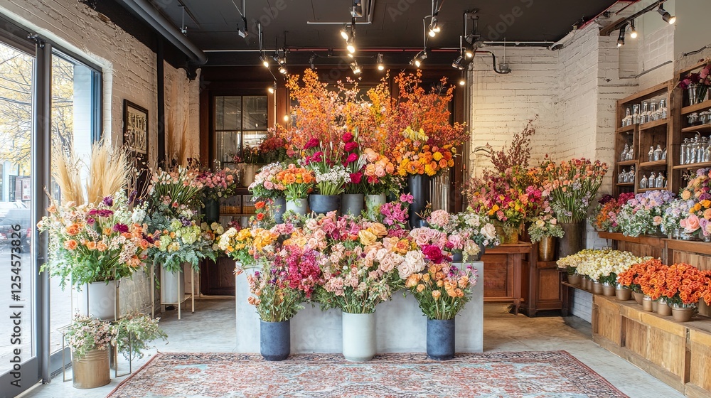 Fototapeta premium Local florist promoting custom bouquets with vibrant floral arrangements digital