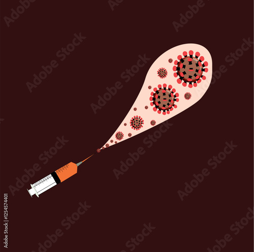 syring and virus, vector, vaccination immunization concept