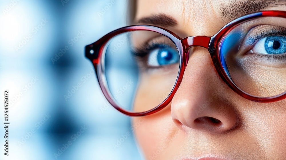 Close-up of a Woman's Face Wearing Red-rimmed Glasses Close-up of a Woman's Face Wearing Red-rimmed Glasses