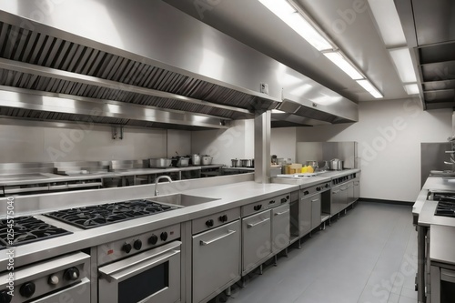 Wallpaper Mural Commercial kitchen interior, oven, exhaust, sinks, stainless steel, Ai created Torontodigital.ca