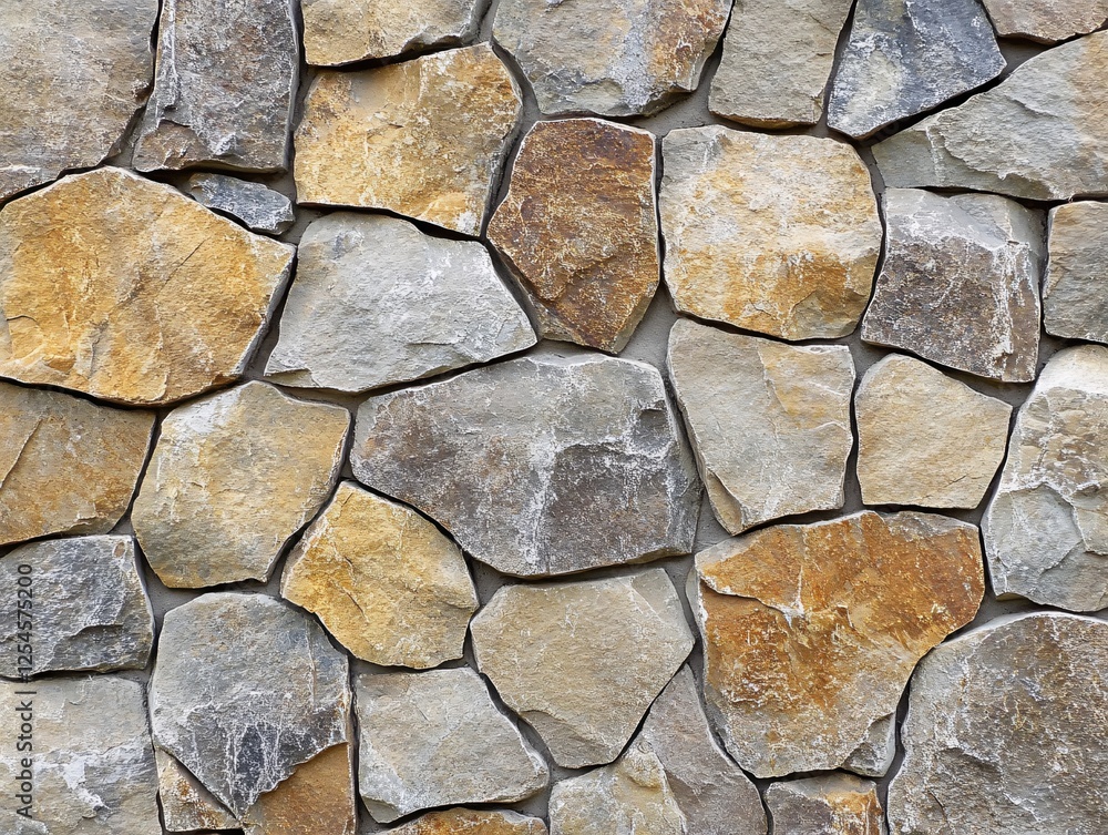 Obraz premium Stone wall texture with irregular shapes and natural colors creating a rustic and solid pattern
