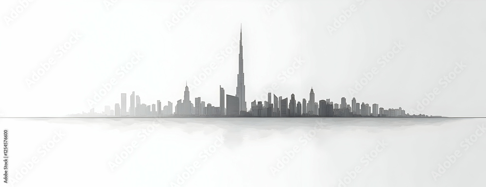 Dubai skyline silhouette, hazy background, design Dubai skyline silhouette, hazy background, design